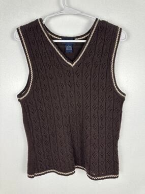 The Limited Women's Vintage 100% Wool Eyelet Pointelle Sweater Vest brown Small
